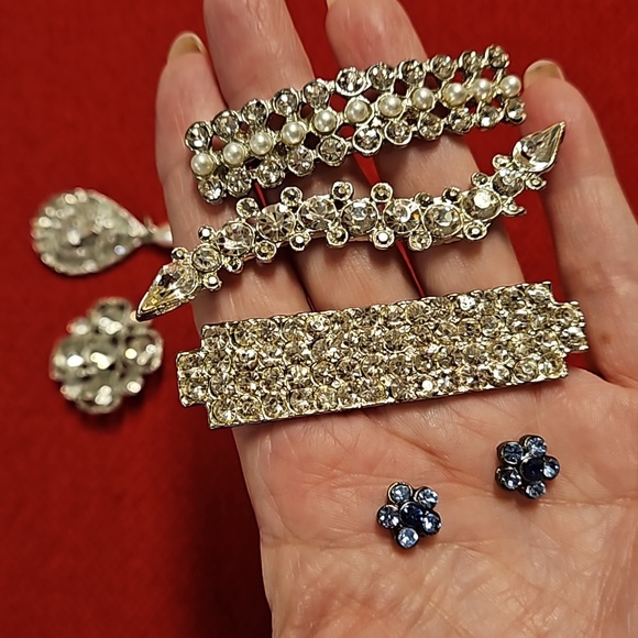 8 piece rhinestone faux pearl jeweled brooches barrette needing backs Repair lot - Picture 5 of 12